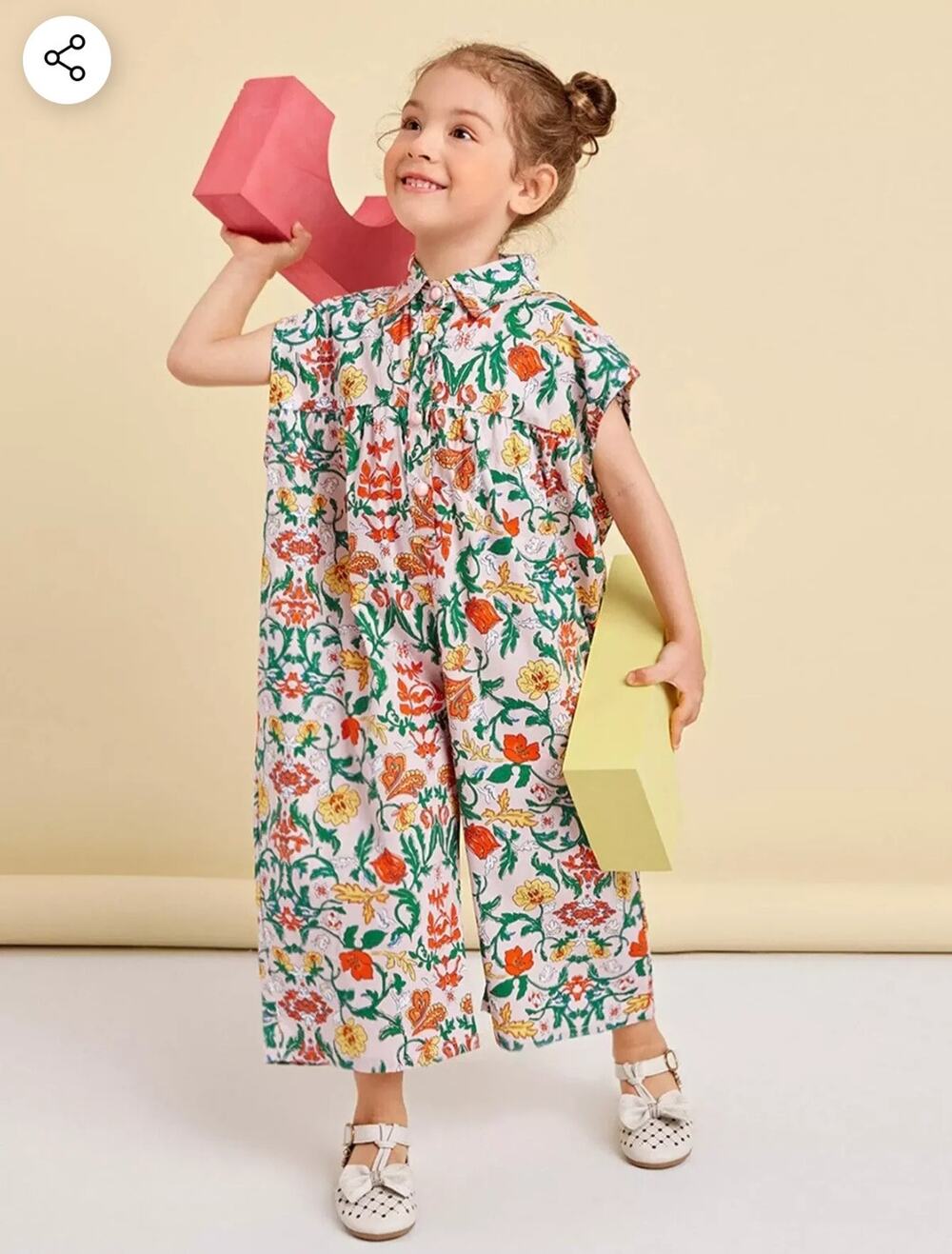 Sprout Toddler Girls Pink Orange Floral Button Front Jumpsuit Boho Size 6T
